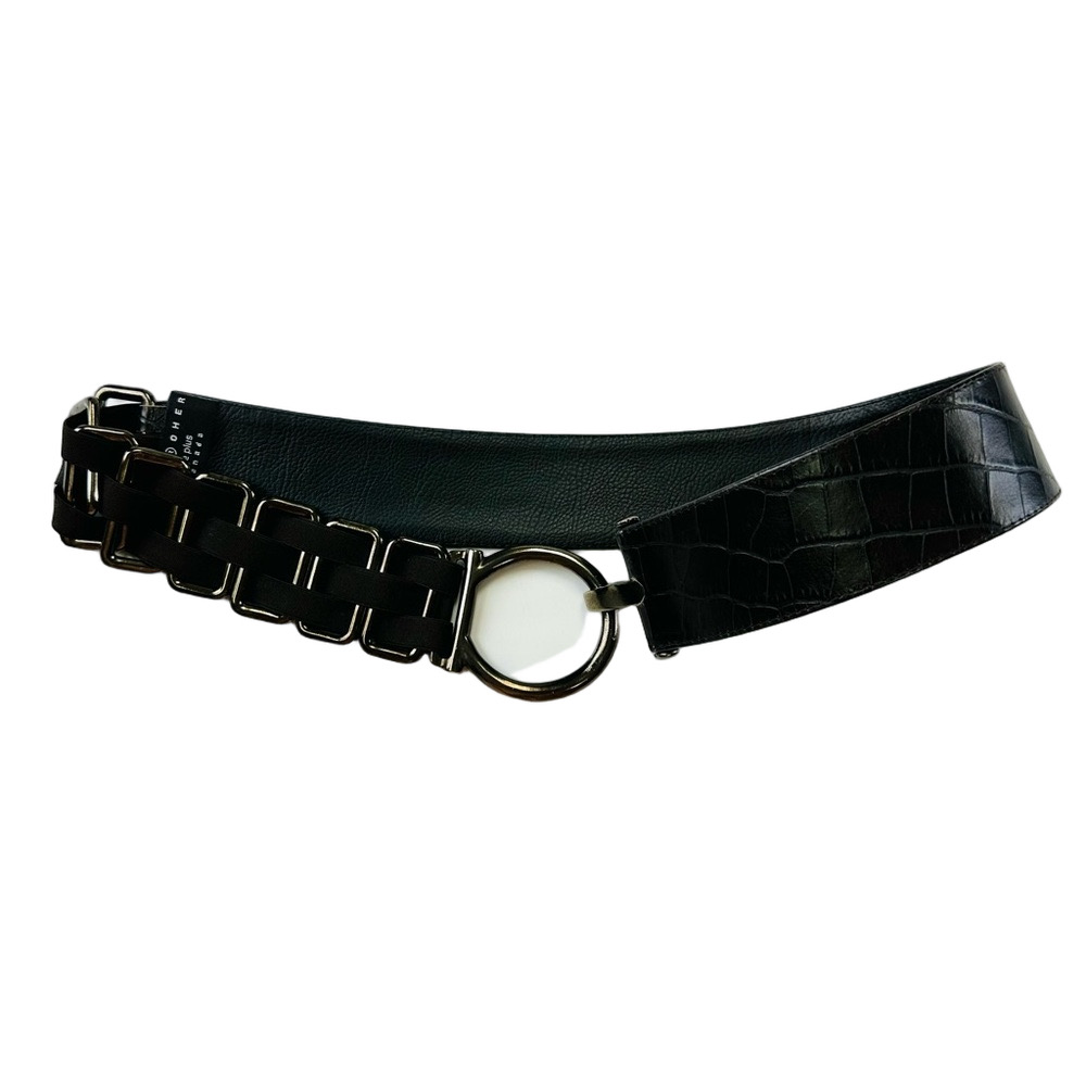 Suzi Roher Brown Croc O Ring Stretch Belt Large Hook Closure Statement Style